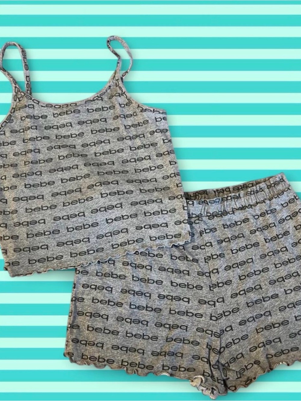 BEBE Grey Logo Knit Tank & Shorts Lounge/Pajama Set! 🤍